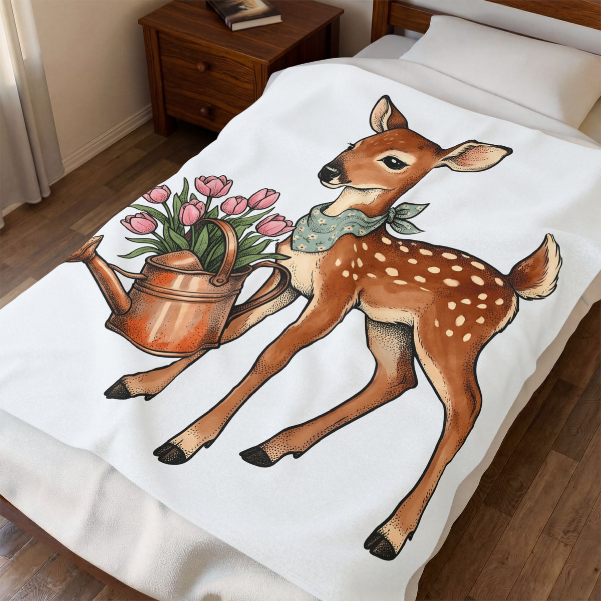 Newborn Fawn Blanket Easter Season Gift Women Playful Blanket Fawns Blanket Spring Fan Whimsical Blanket Seasonal Graphic Retro Wildflowers Blanket