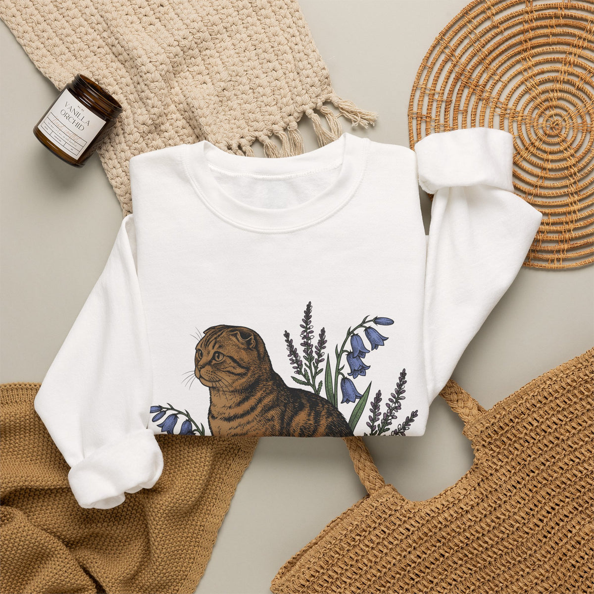 Tiger Cat Sweatshirt Cat Petals Gift Women Leaf Sweatshirt Tabby Cat Sweatshirt Cat Fan Feline Sweatshirt Floral Graphic Sketch Wild Blooms Sweatshirt