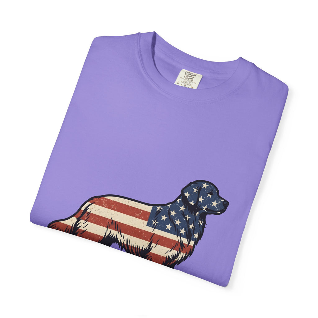 Golden Retriever T-Shirt 4th Of July Pets Gift Women Retro T-Shirt Dog T-Shirt Independence Day Fan Vintage T-Shirt Animal Graphic Sketch Usa Flag