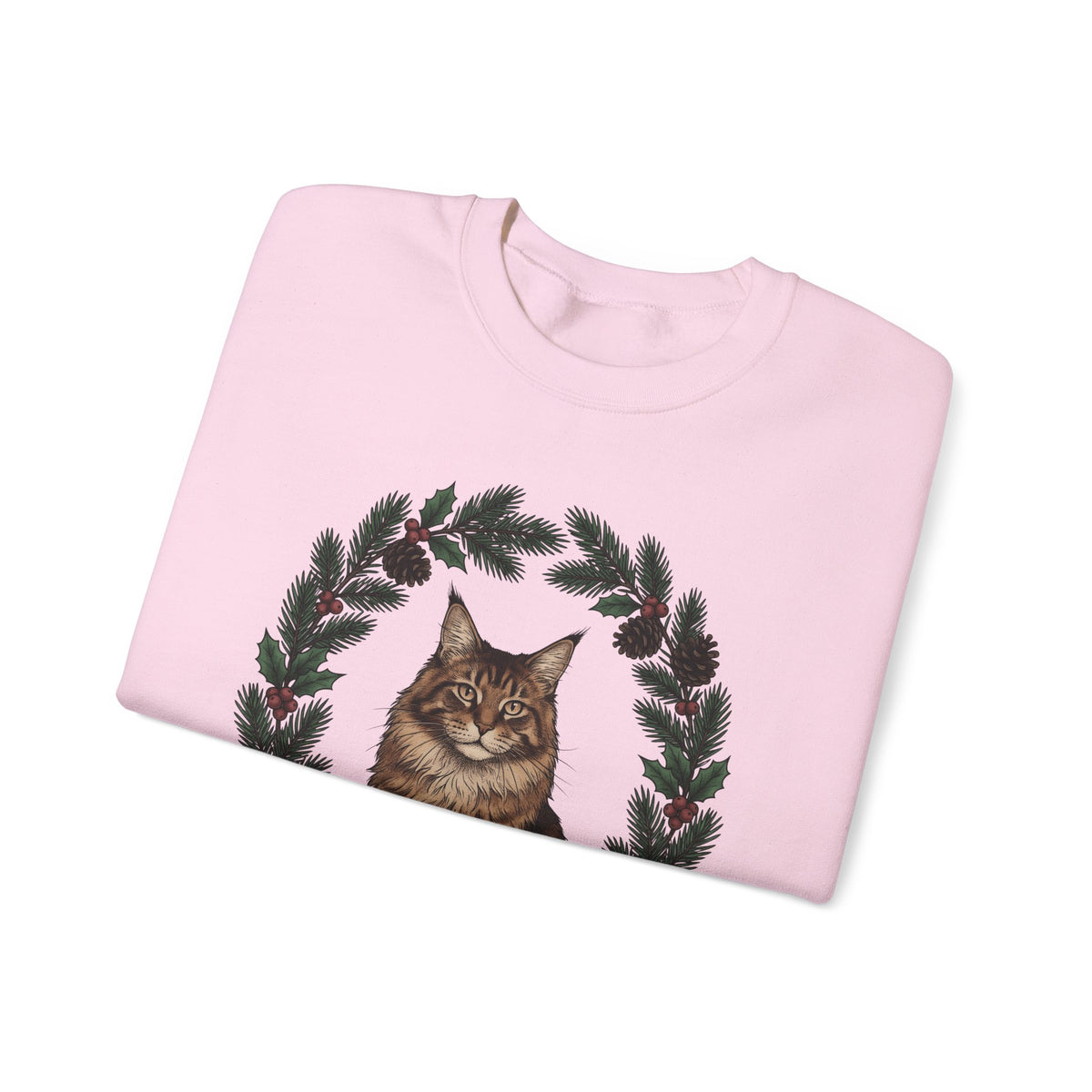 Maine Coon Kitten Sweatshirt Cat Holiday Gift Women Floral Sweatshirt Kitten Sweatshirt Cat Fan Fancy Sweatshirt Christmas Graphic Retro Pine Twigs Sweatshirt