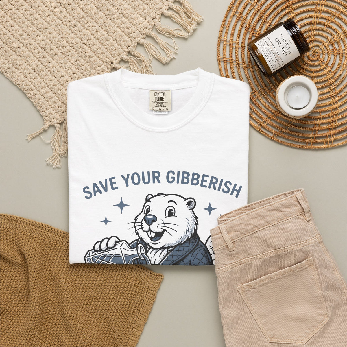 Beaver Sipping T-Shirt Cute Wildlife Gift Women Comic T-Shirt Dam T-Shirt Adorable Fan Cartoon T-Shirt Animal Graphic Retro Gown T-Shirt
