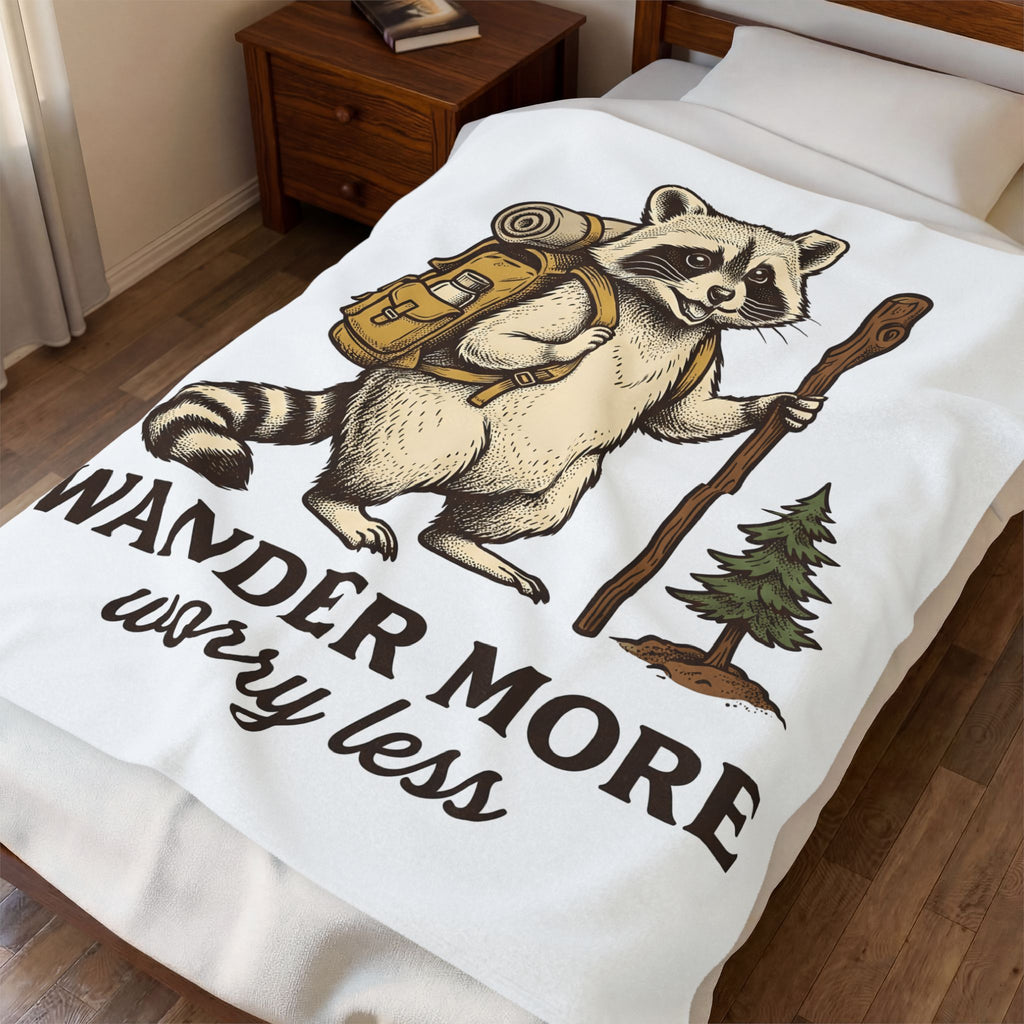 Raccoon Trail Blanket Hiking Exploration Gift Women Classic Blanket Trash Panda Blanket Trekker Enthusiast Vintage Blanket Adventure Graphic Pen