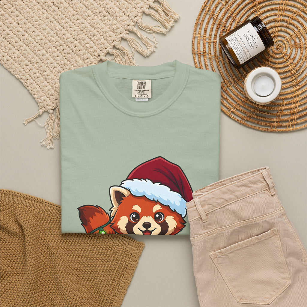 Red Panda Animals Festive Gift Chibi Panda Wildlife Fan Cartoon Holiday Animated Xmas Lights T-Shirt