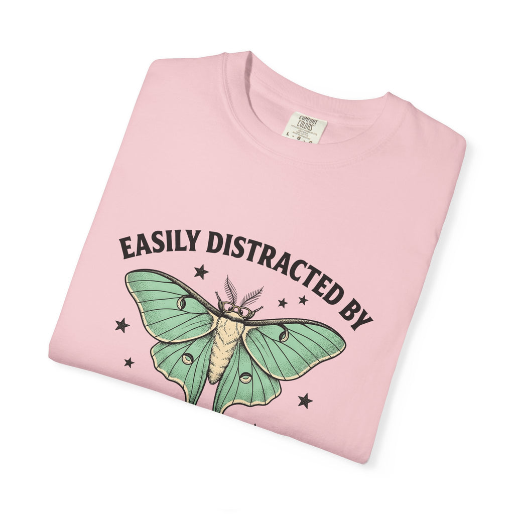 Luna Moth T-Shirt Funny Arthropod Gift Women Hand Painted T-Shirt Moth T-Shirt Humor Fan Hand Drawn T-Shirt Insect Graphic Cartoon Stars T-Shirt