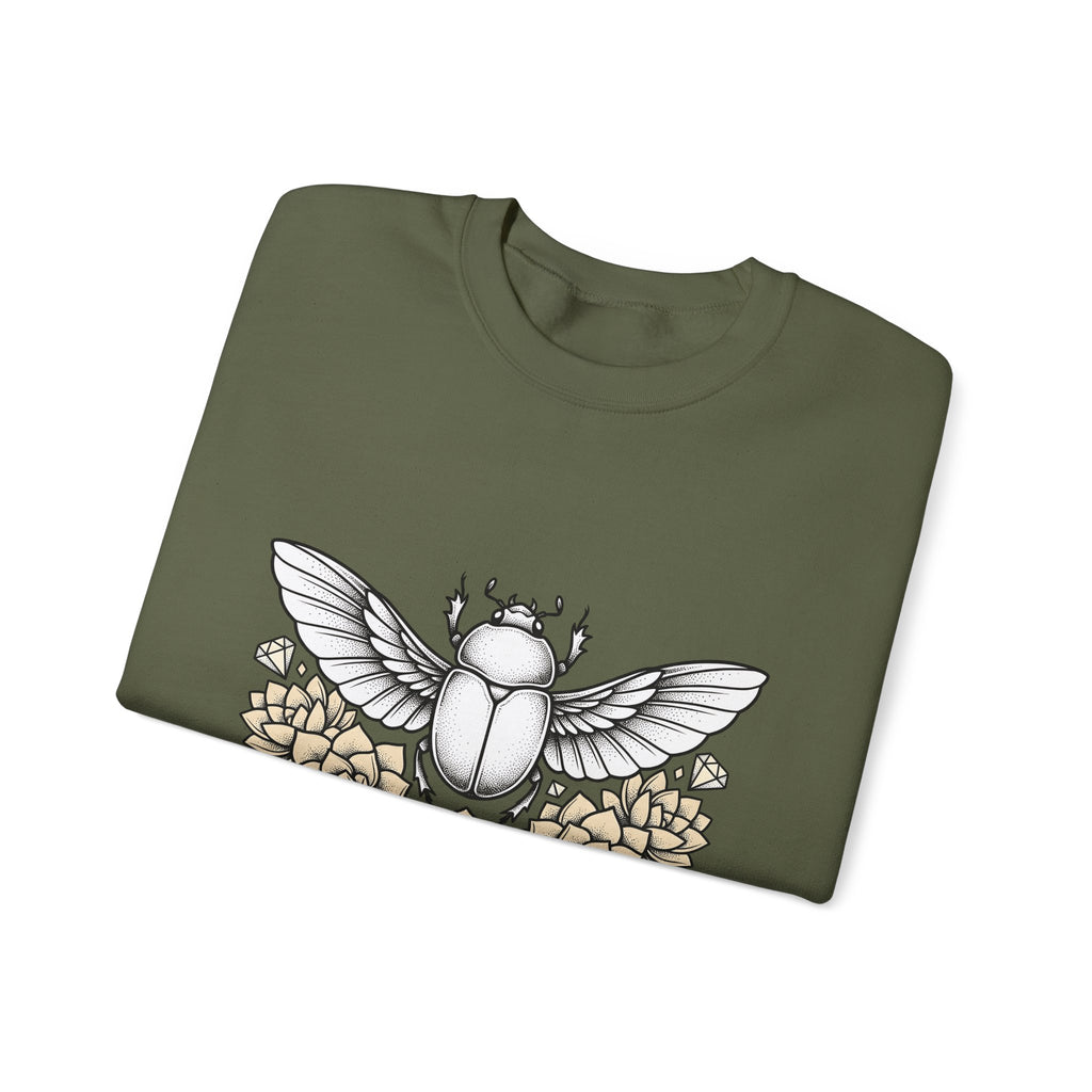 Scarab Bug Sweatshirt Boho Chic Wildlife Gift Women Sketch Sweatshirt Beetle Sweatshirt Hippie Fan Hand Drawn Sweatshirt Wildlife Graphic Modern Cactus Flowers