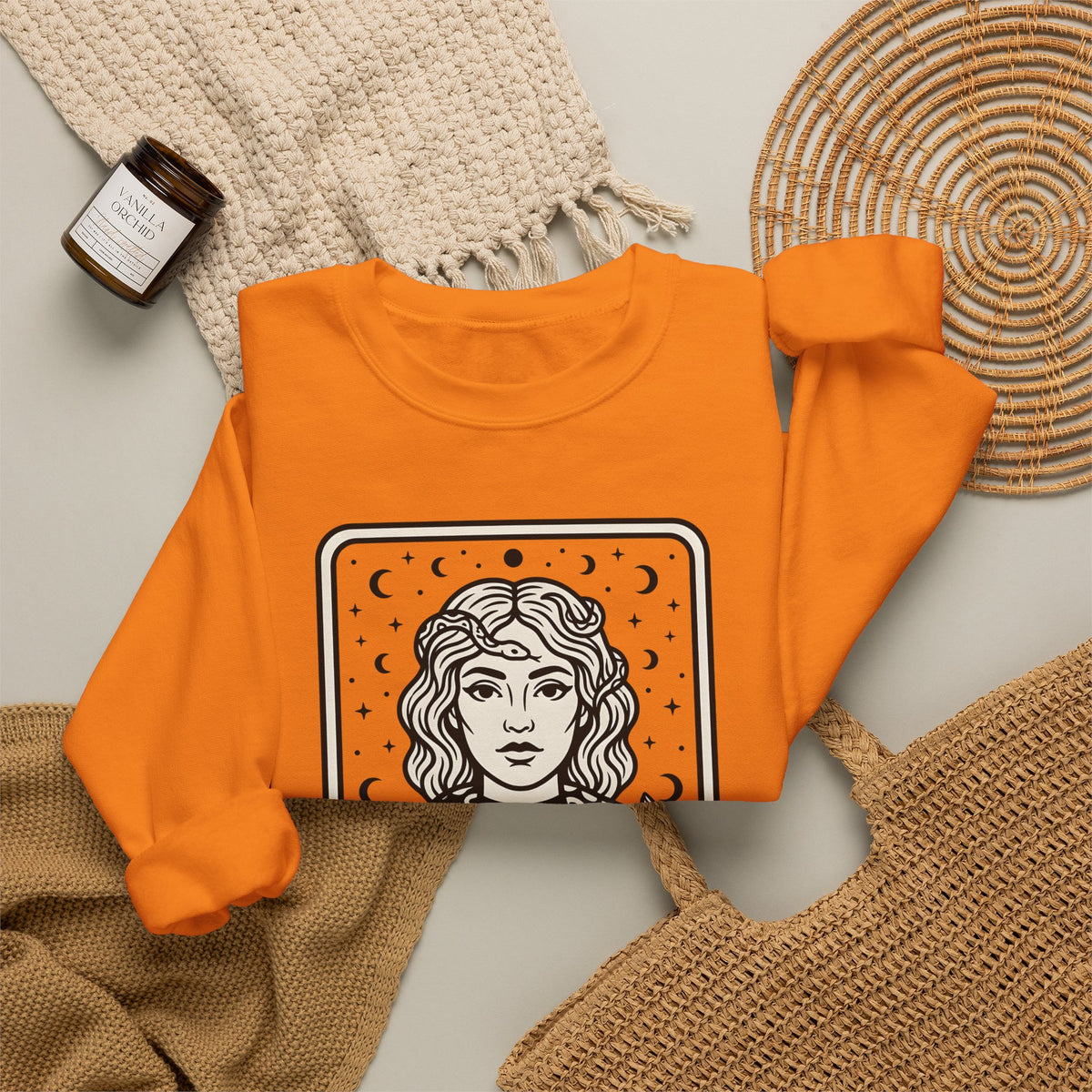 Mystical Female Serpent Sweatshirt Boho Chic Spells Gift Women Oracle Sweatshirt Snake Sweatshirt Bohemian Fan Divination Sweatshirt Magic Graphic Retro Lunar