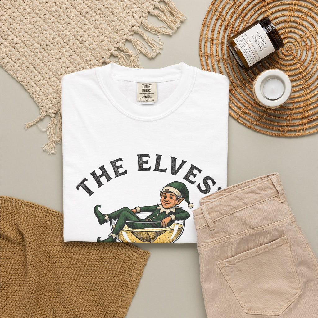 Elf Wine Glass T-Shirt Christmas Festivity Gift Women Rustic T-Shirt Wine Goblet T-Shirt Xmas Fan Vintage T-Shirt Holiday Graphic Classic