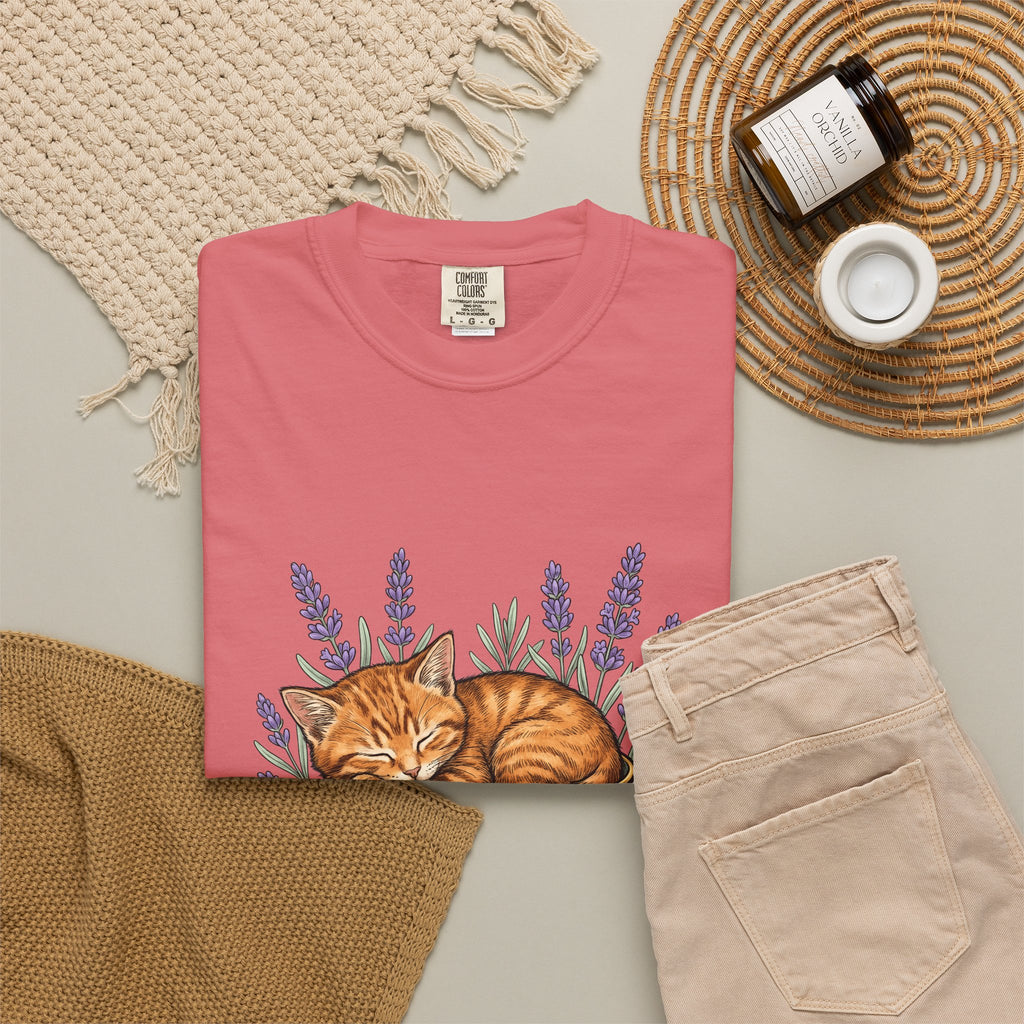 Kitten Cup T-Shirt Cat Garden Gift Women Line Art T-Shirt Cat T-Shirt T-Shirt Cat Fan Feline Graphic T-Shirt Floral Design Hand Painted Flower T-Shirt