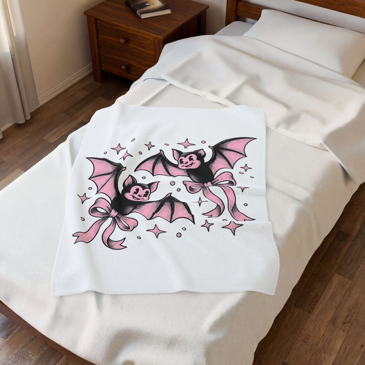 Sweet Bats Blanket Halloween Horror Gift Women Chibi Blanket Flying Fox Blanket Spooky Fan Creepy Blanket Horror Graphic Old School Hair Bows