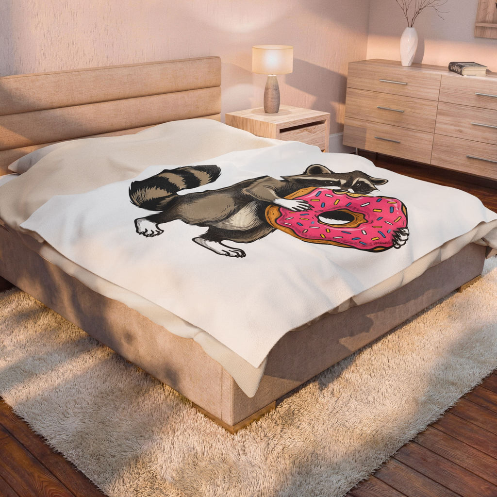 Raccoon Donut Desserts Animal Gift Cartoon Donut Pastry Fan Comic Wildlife Hand Drawn Sprinkles Blanket