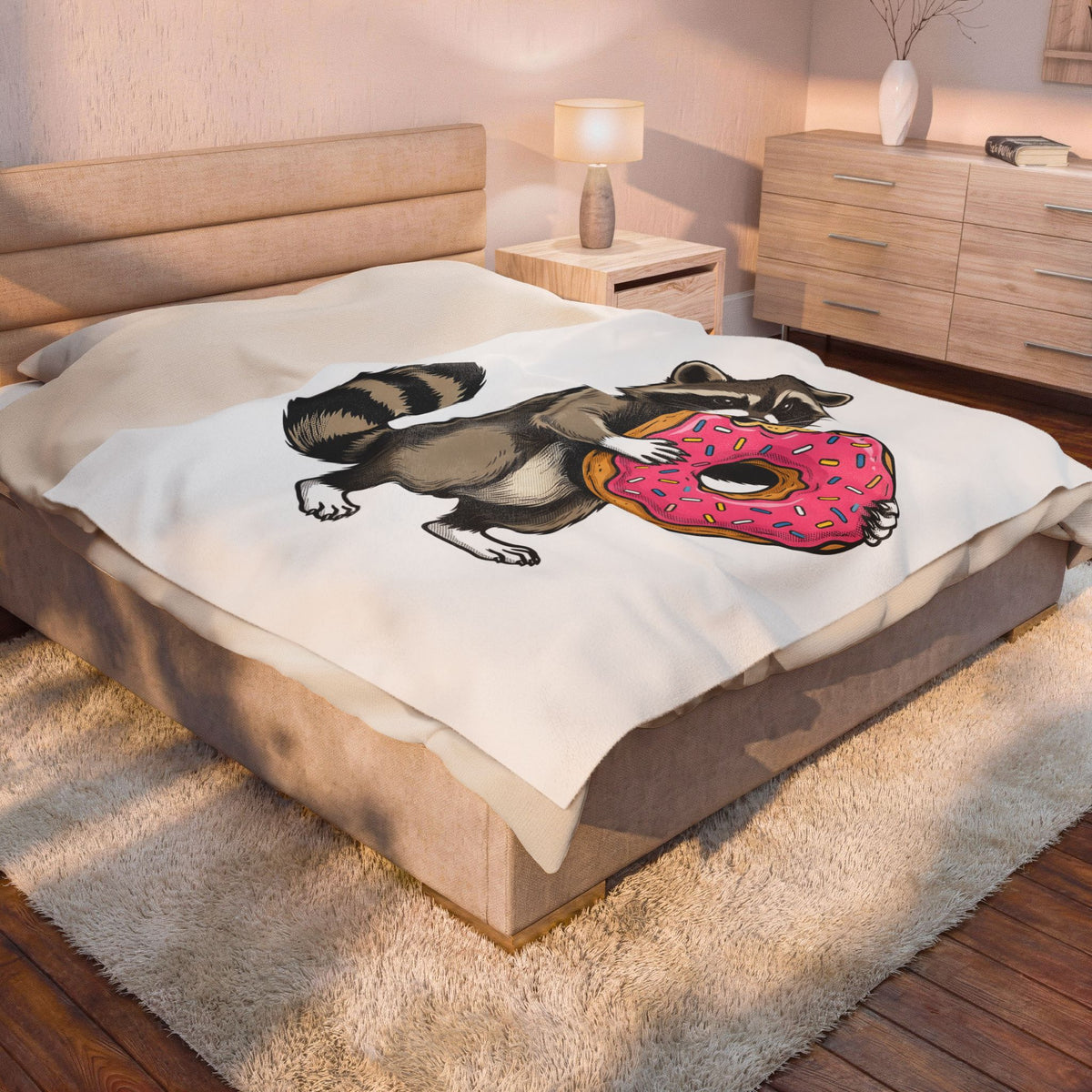 Raccoon Donut Desserts Animal Gift Cartoon Donut Pastry Fan Comic Wildlife Hand Drawn Sprinkles Blanket