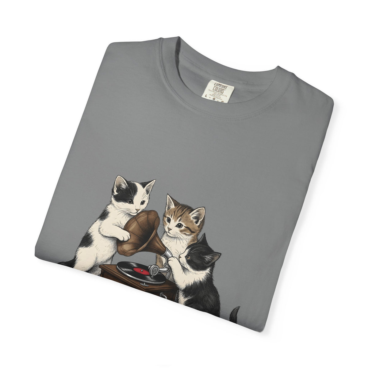 Cats Turntable T-Shirt Cat Songs Gift Women Sketch T-Shirt Record Player T-Shirt Feline Fan Vinyl T-Shirt Music Graphic Cartoon Lp Discs T-Shirt