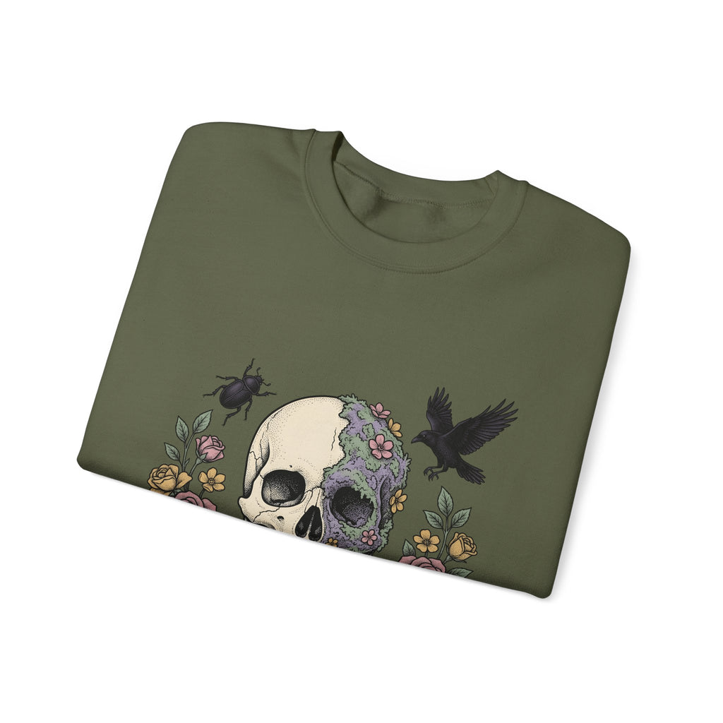 Bone Flower Halloween Occult Gift Neo Traditional Skeleton Horror Fan Tattoo Mystic Hand Drawn Sweatshirt