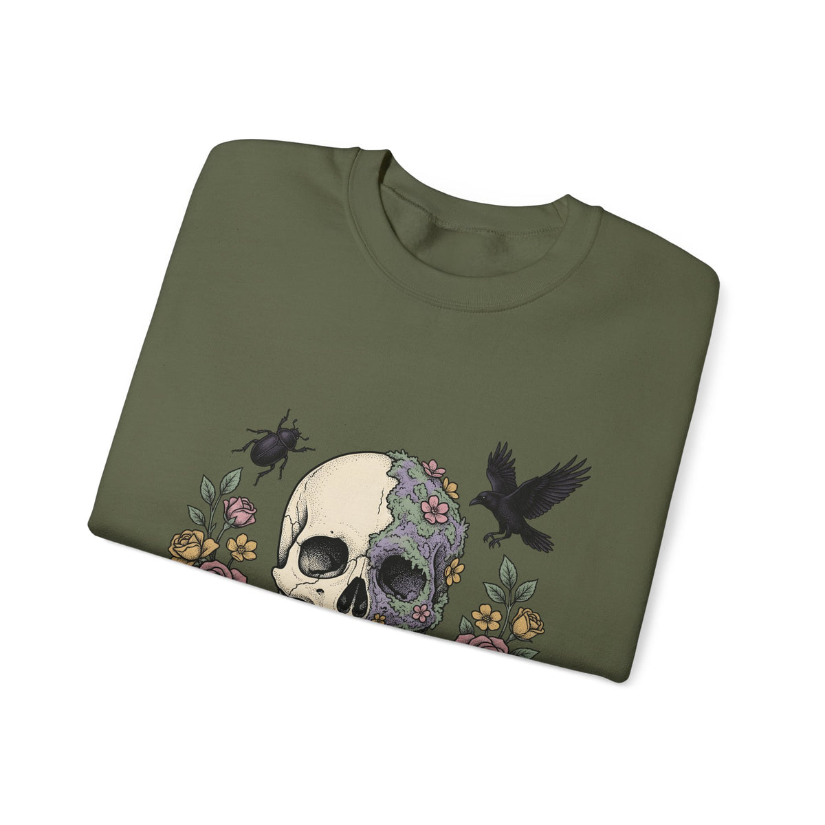 Bone Flower Halloween Occult Gift Neo Traditional Skeleton Horror Fan Tattoo Mystic Hand Drawn Sweatshirt