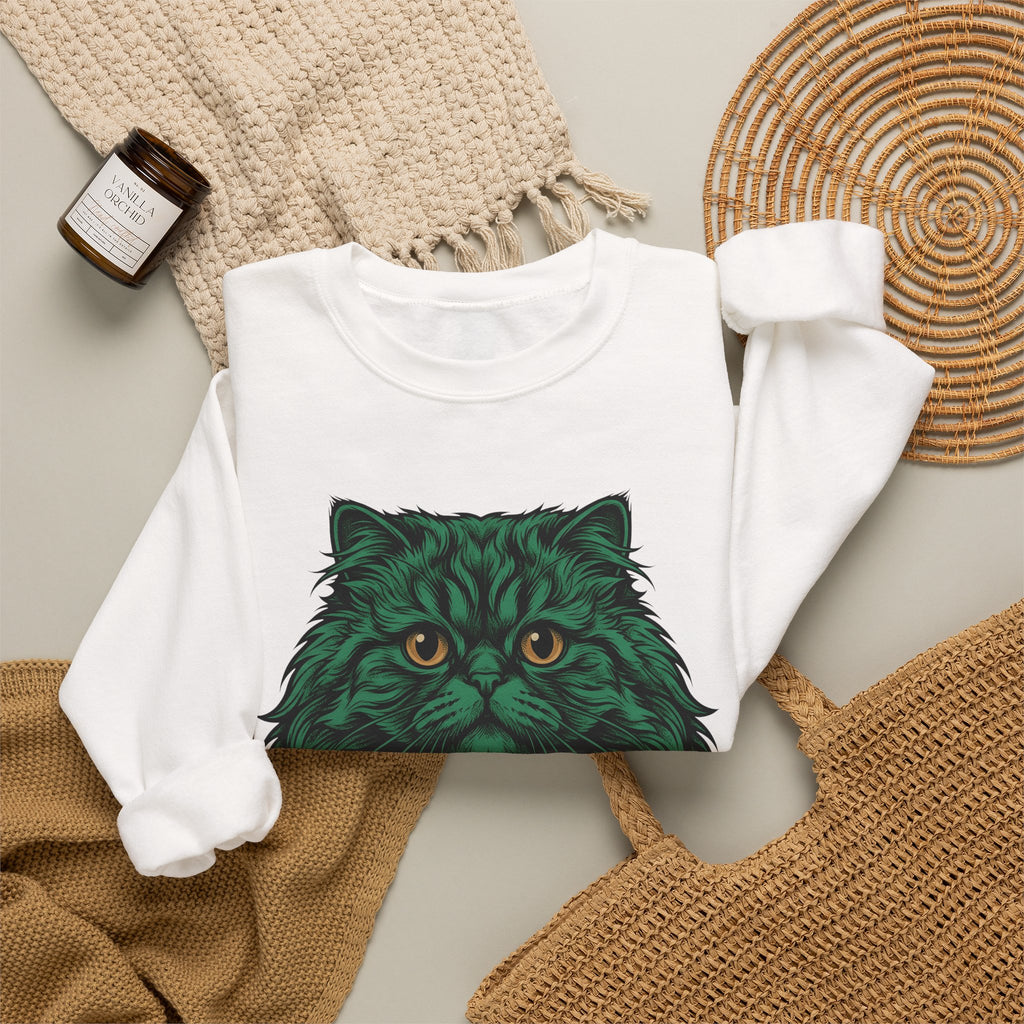 Long Hair Cat Sweatshirt Cat Gift Women Creatures Gift Women Modern Art Sweatshirt Cat Sweatshirt Cat Fan Feline Sweatshirt Beast Graphic Hand Drawn Yellow