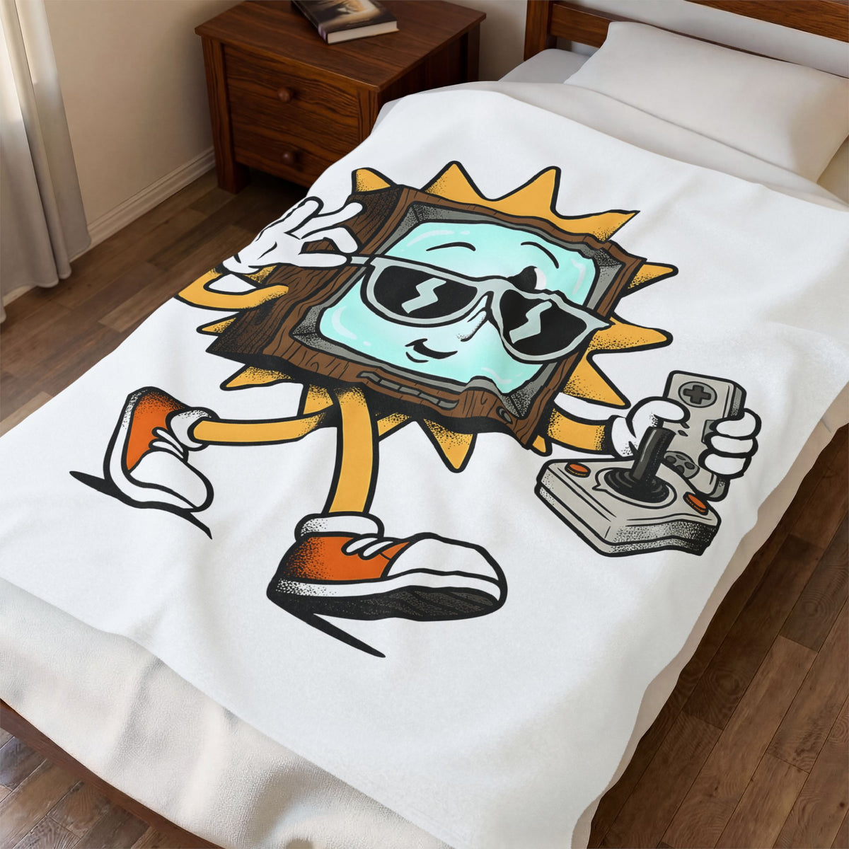 Vintage Tv Figure Blanket Cute Console Gift Women Comic Blanket Retro Tv Character Blanket Adorable Fan Cartoon Blanket Controller Graphic Classic