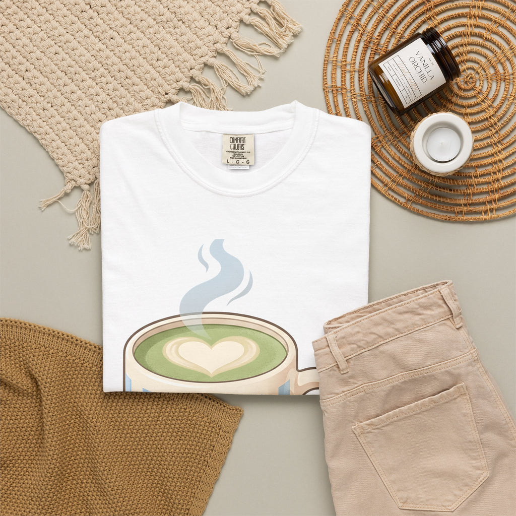 Matcha Latte T-Shirt Coffee Foodie Gift Women Kawaii T-Shirt Green Tea T-Shirt Coffee Fan Cute T-Shirt Food Graphic Minimalist Heart Steam T-Shirt