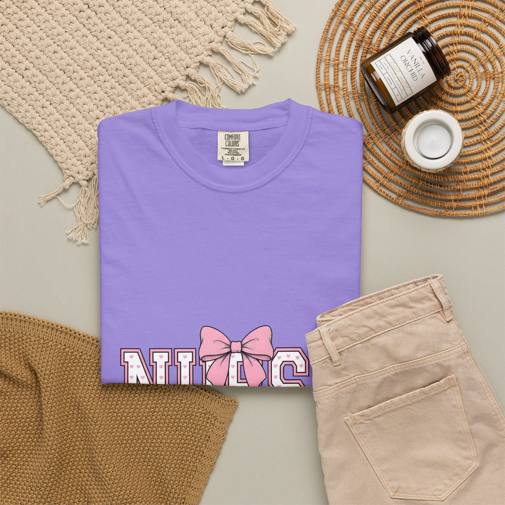 Blush Bow T-Shirt Nurse Thankfulness Gift Women Sweet T-Shirt Bow Tie T-Shirt Rn Fan Cute T-Shirt Gratitude Graphic Classic Heart Shapes T-Shirt