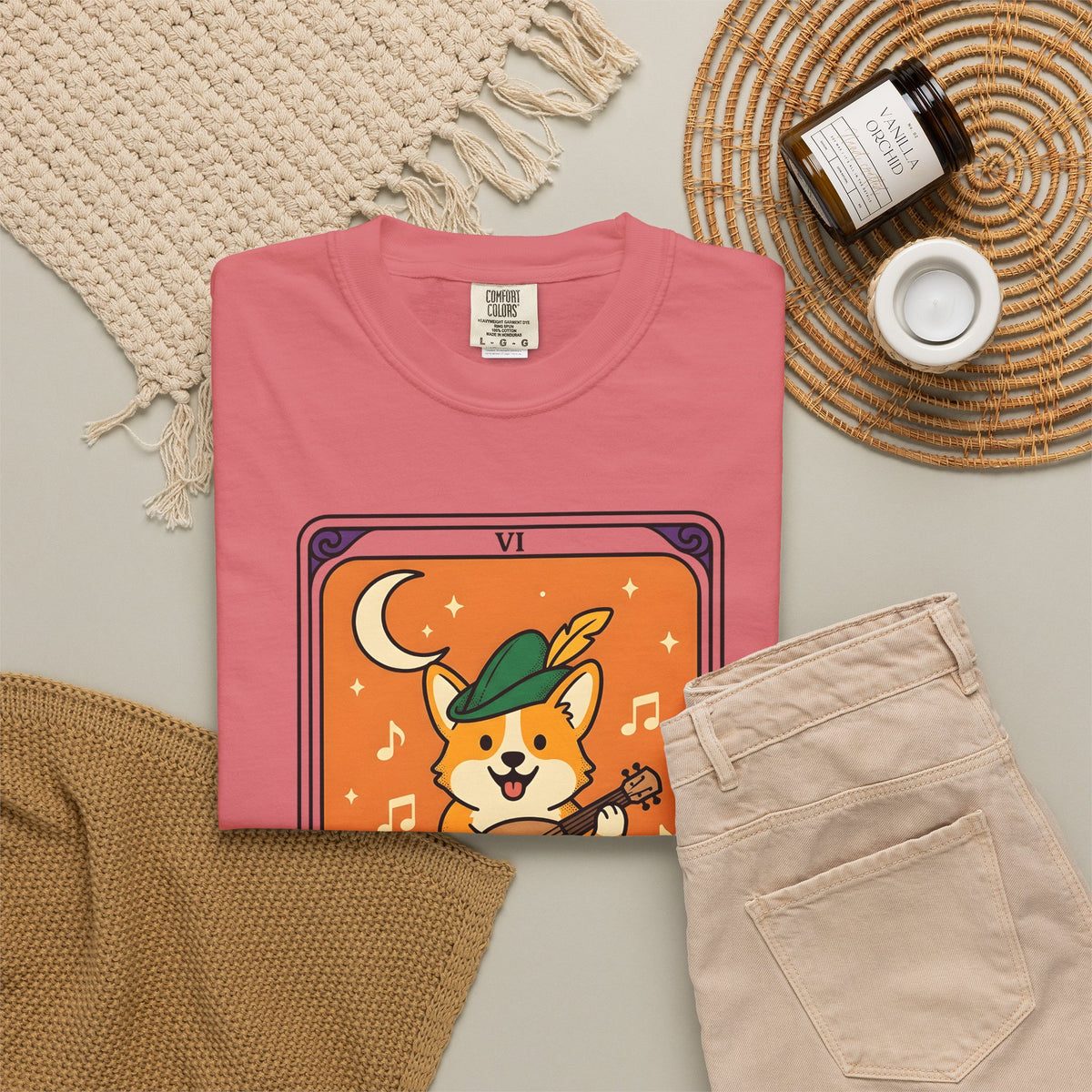 Corgi Performer T-Shirt Boho Chic Animal Gift Women Anime T-Shirt Pembroke Welsh Corgi T-Shirt Bohemian Fan Manga T-Shirt Animal Graphic Hand Drawn