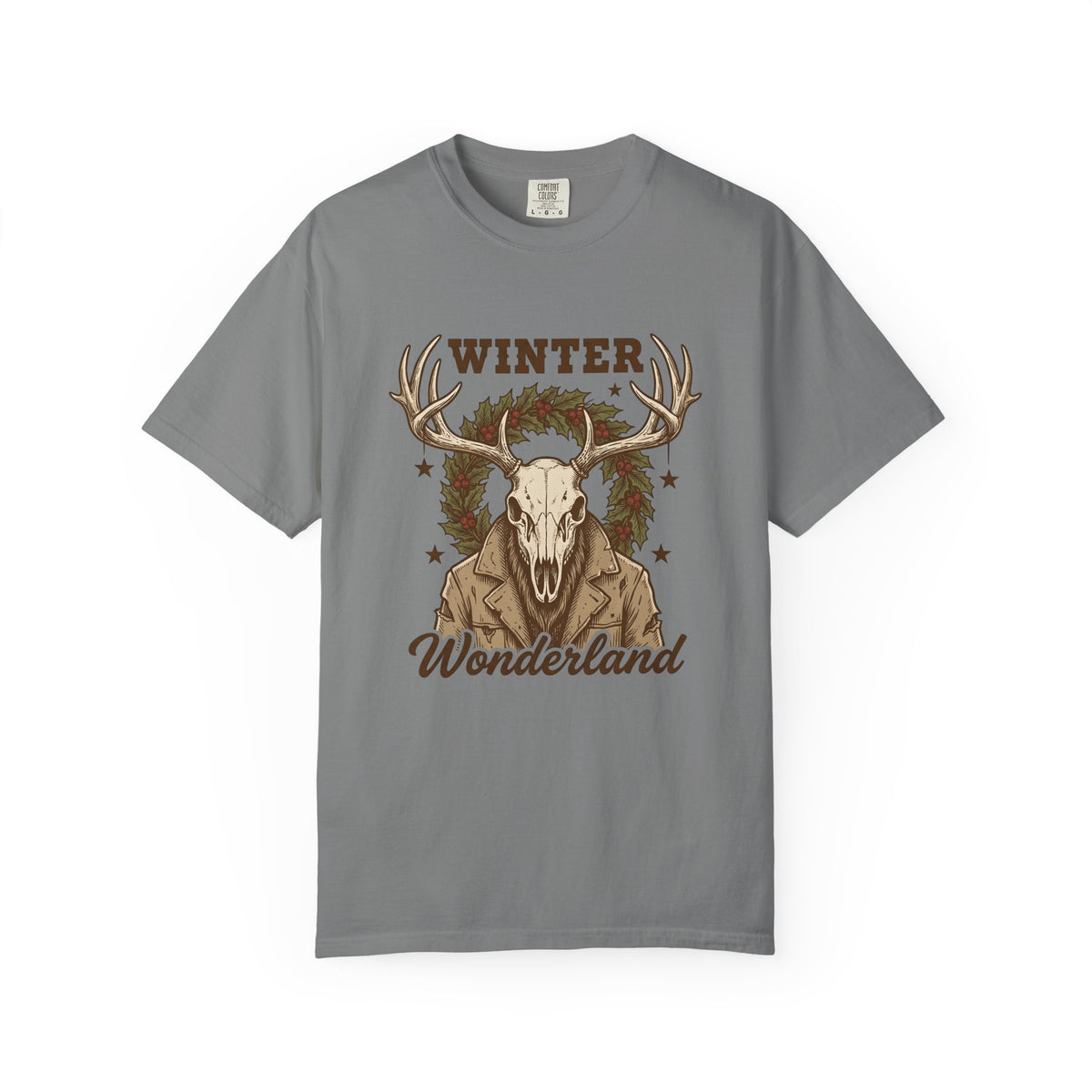 Antler Skull T-Shirt Christmas Frost Gift Women Throwback T-Shirt Deer Skull T-Shirt Xmas Fan Holiday T-Shirt Frosty Graphic Cartoon Pine Wreath