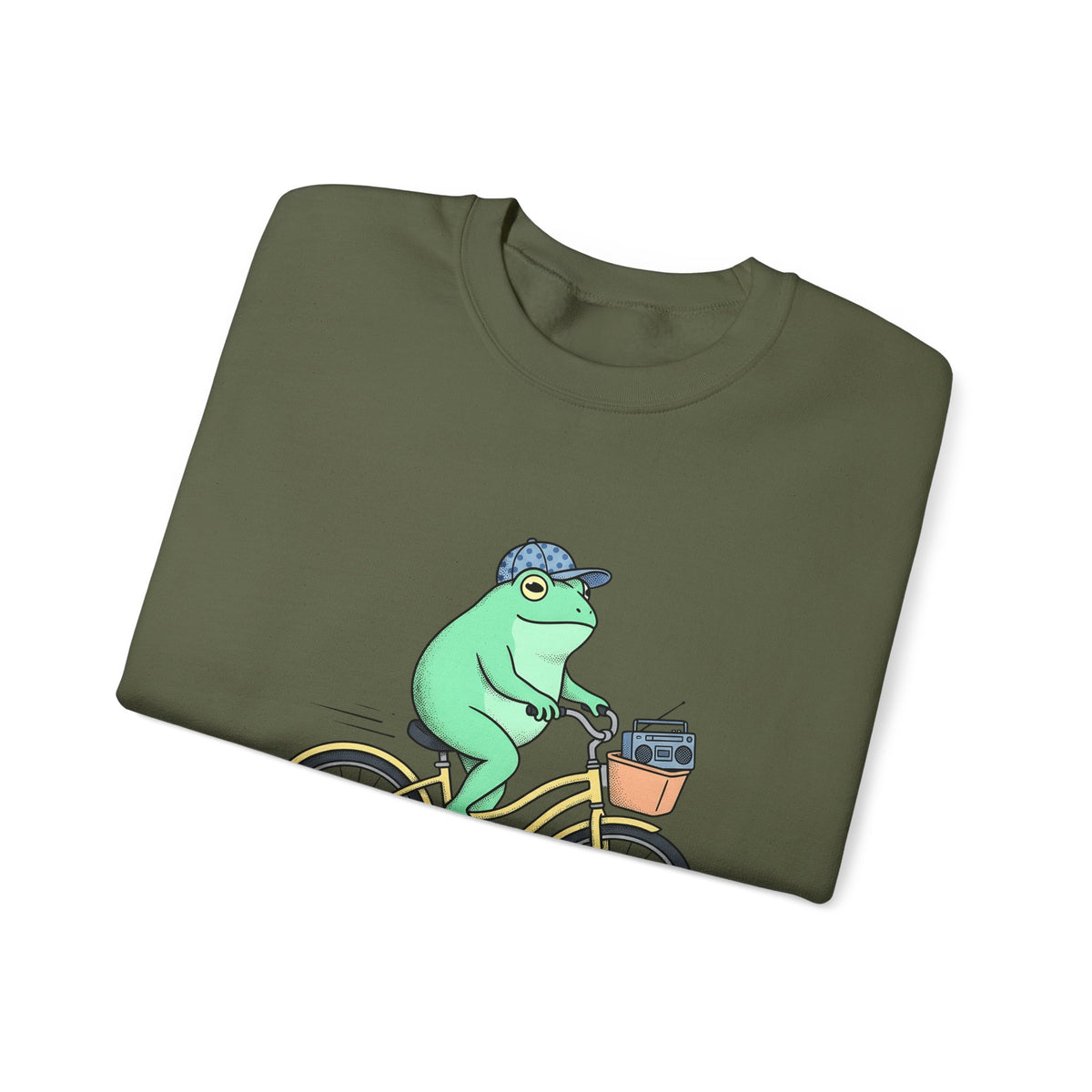 Frog Cycle Sweatshirt Funny Critters Gift Women Graphic Sweatshirt Toad Sweatshirt Humor Fan Cartoon Sweatshirt Creature Graphic Old School Music Player Sweatshirt