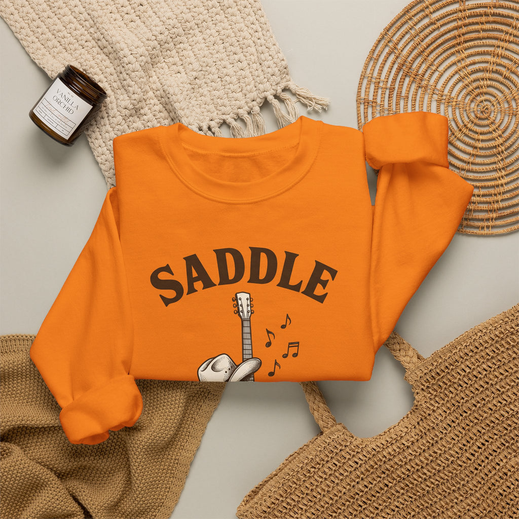 Cowboy Hat Guitar Sweatshirt Cowgirl Ranch Gift Women Retro Sweatshirt Guitar Sweatshirt Cowgirl Fan Vintage Sweatshirt Farm Graphic Doodle Music Symbols