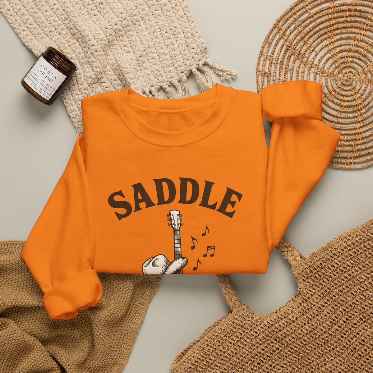 Cowboy Hat Guitar Sweatshirt Cowgirl Ranch Gift Women Retro Sweatshirt Guitar Sweatshirt Cowgirl Fan Vintage Sweatshirt Farm Graphic Doodle Music Symbols