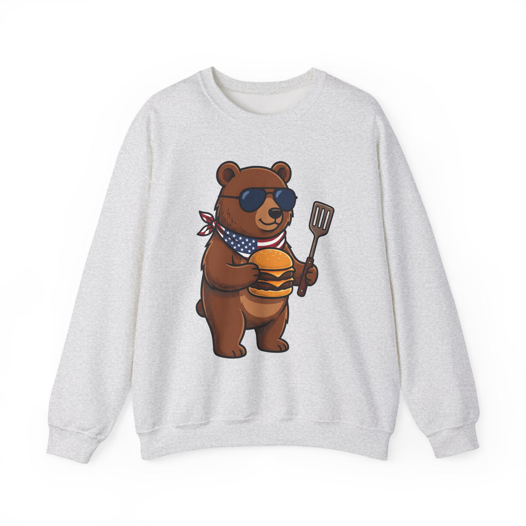 Bear Sandwich Sweatshirt 4th Of July Grilling Gift Women Comic Sweatshirt Sandwich Sweatshirt Independence Fan Cartoon Sweatshirt Barbecue Graphic Vintage