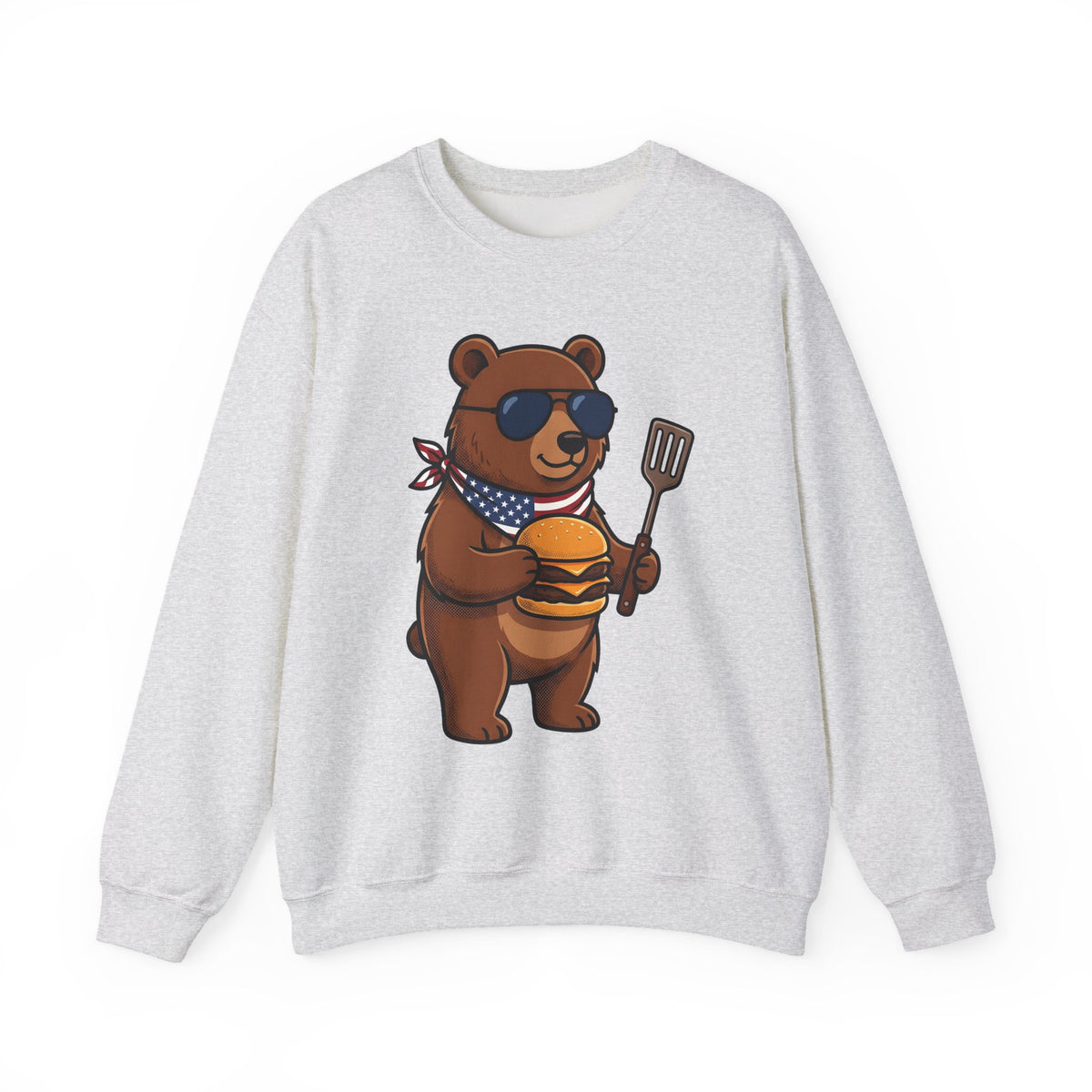 Bear Sandwich Sweatshirt 4th Of July Grilling Gift Women Comic Sweatshirt Sandwich Sweatshirt Independence Fan Cartoon Sweatshirt Barbecue Graphic Vintage