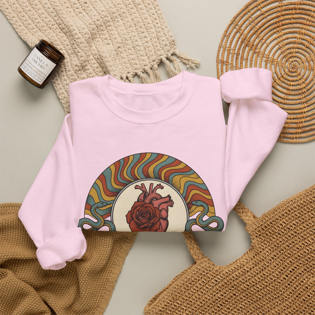 Anatomical Heart Rose Sweatshirt Boho Chic Spiritual Gift Women Psychedelic Sweatshirt Heart Rose Sweatshirt Boho Fan Trippy Sweatshirt Mystical Graphic Retro