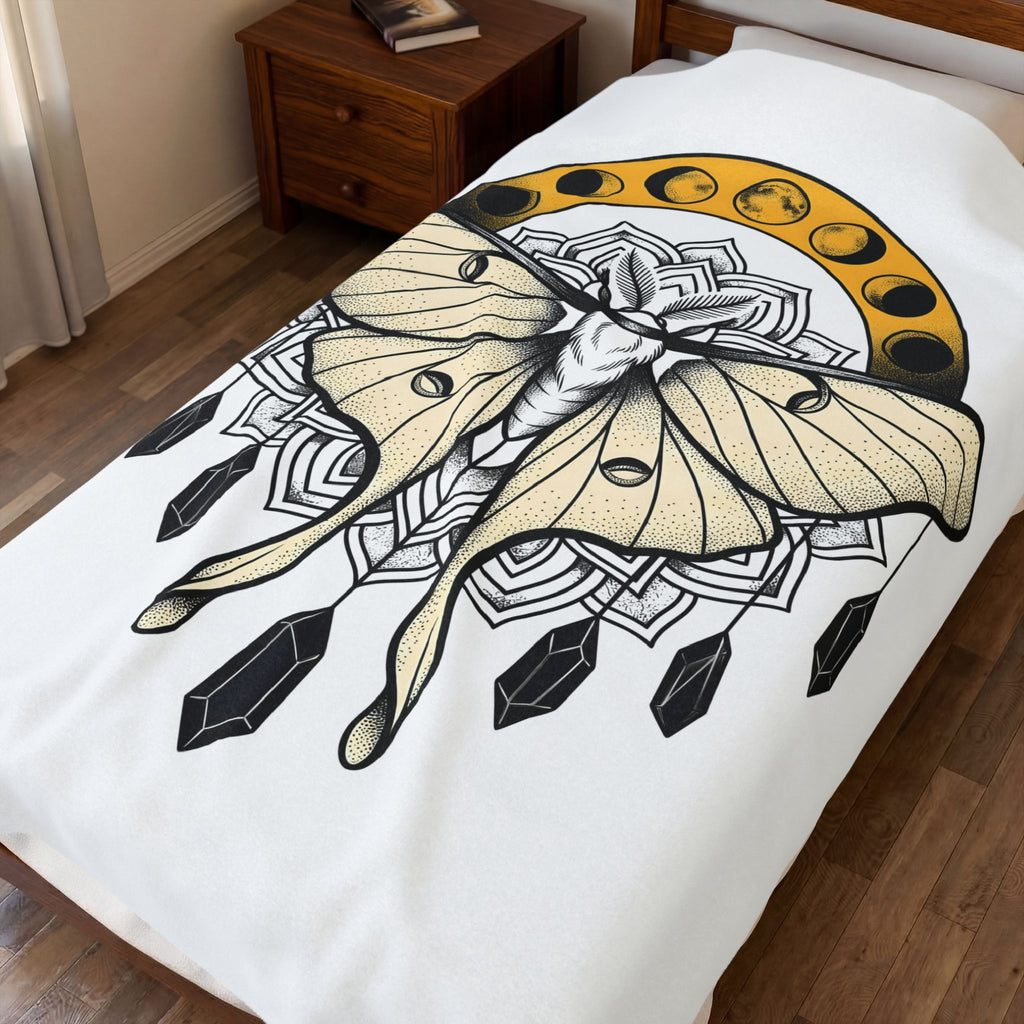 Luna Moth Blanket Boho Chic Mystical Gift Women Mandala Blanket Moon Moth Blanket Hippie Fan Sacred Blanket Spiritual Graphic Line Art Moon Phases