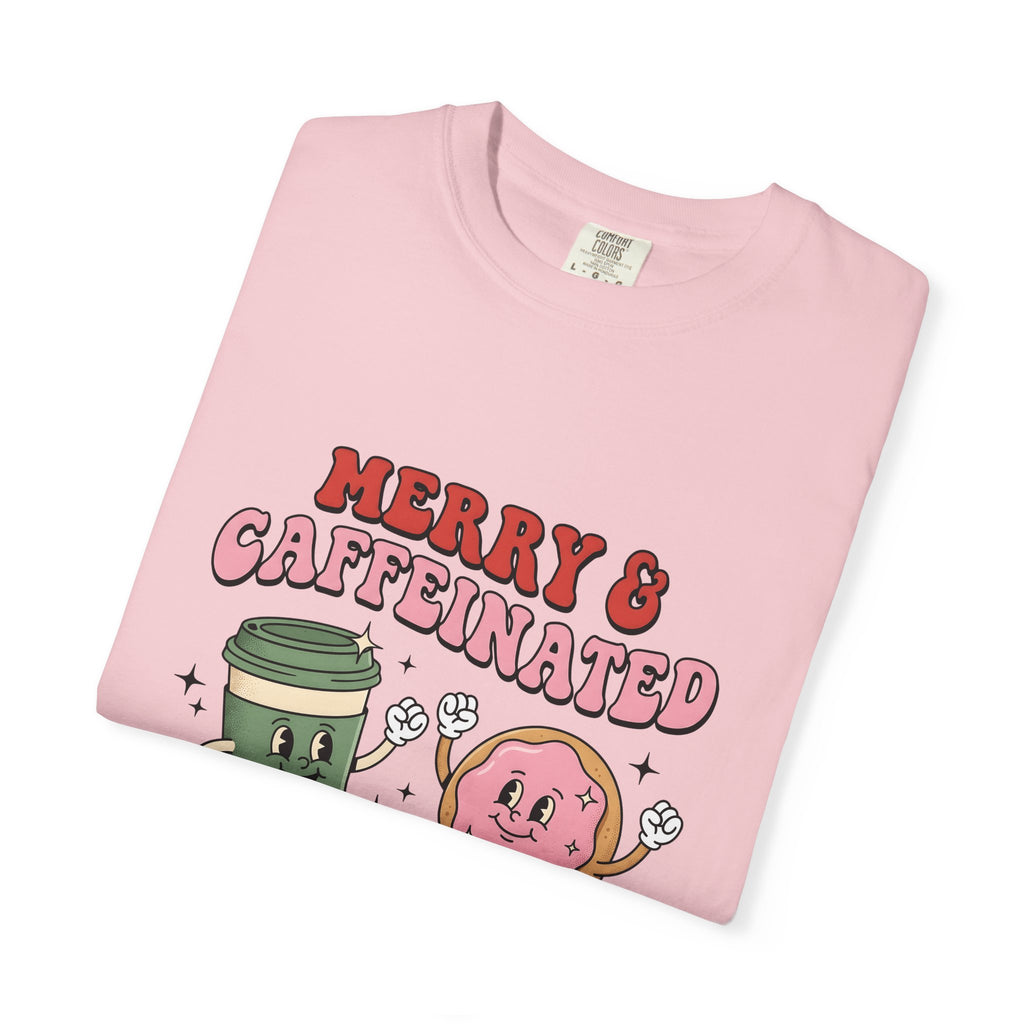 Coffee Cup Donut T-Shirt Christmas Coffee Gift Women Cartoon T-Shirt Donut T-Shirt Xmas Fan Cartoony T-Shirt Coffee Design Retro Stars T-Shirt