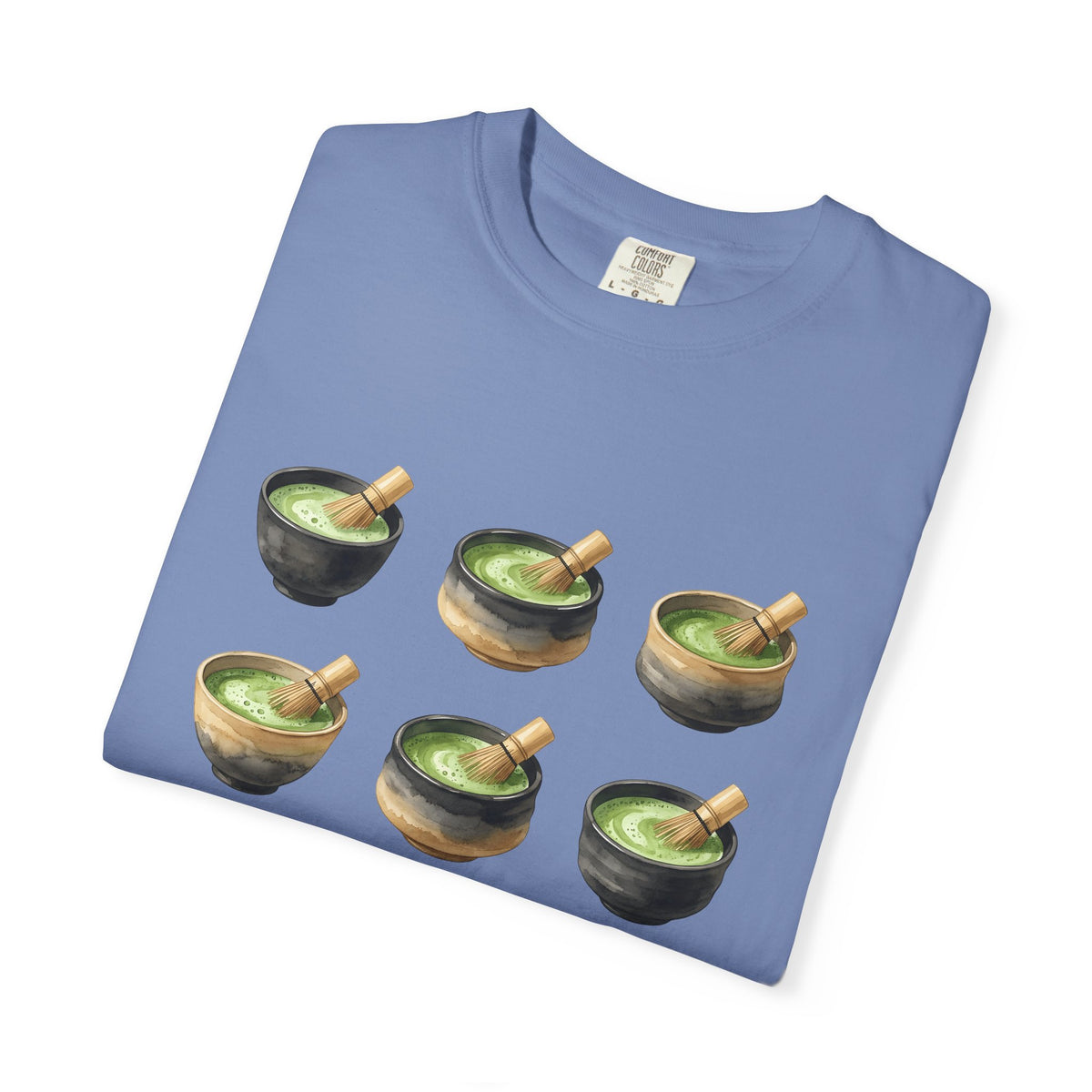 Green Tea Bowls T-Shirt Drinks Infusion Gift Women Gouache T-Shirt Tea Bowls T-Shirt Beverage Fan Watercolor T-Shirt Steeped Graphic Simple Wooden