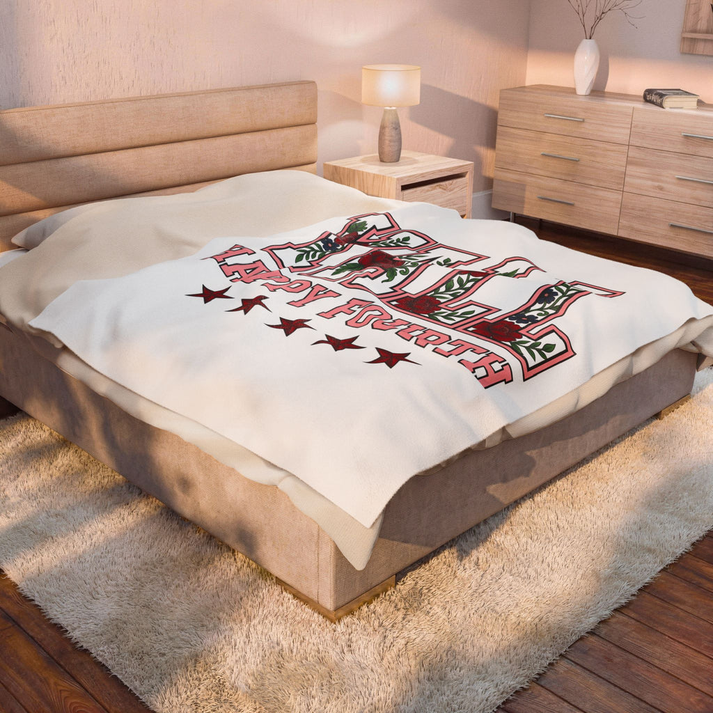 Bloom Varsity Initials Blanket 4th Of July Independence Gift Women Heavy Blanket Varsity Jacket Blanket Patriotic Fan Grunge Blanket Freedom