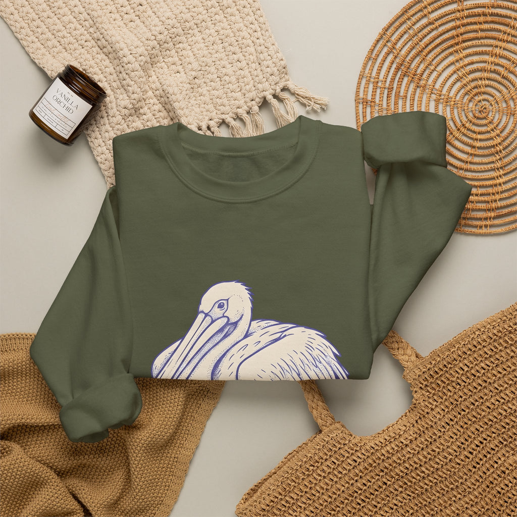 Pelican Bird Sweatshirt Funny Fauna Gift Women Cartoon Sweatshirt Pouchbill Sweatshirt Humor Fan Comic Sweatshirt Wildlife Graphic Hand Drawn Creature Art