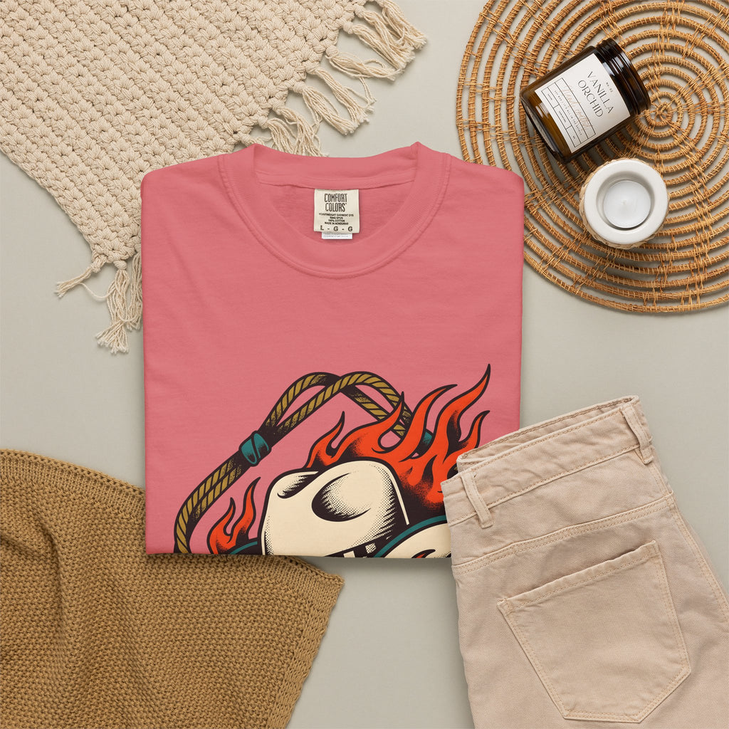 Cowboy Hat T-Shirt Cowgirl Western Gift Women Tattoo Art T-Shirt Stetson T-Shirt Rodeo Fan Tattooed T-Shirt Country Graphic Vintage Flames T-Shirt