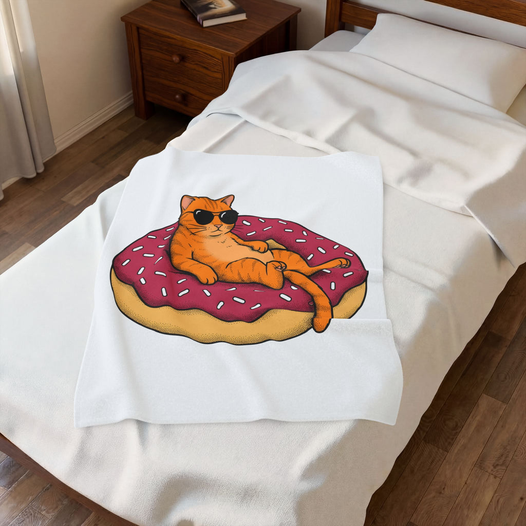 Feline Donut Blanket Cat Cuisine Gift Women Animated Blanket Cat Blanket Cat Fan Kitty Blanket Food Graphic Classic Glasses Blanket