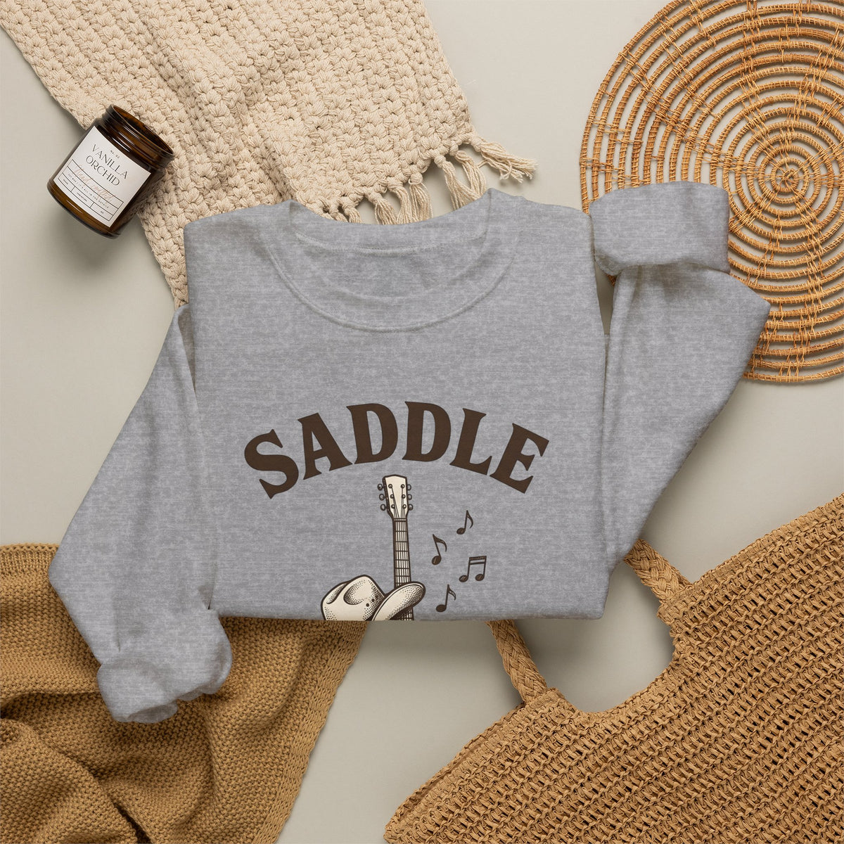 Cowboy Hat Guitar Sweatshirt Cowgirl Ranch Gift Women Retro Sweatshirt Guitar Sweatshirt Cowgirl Fan Vintage Sweatshirt Farm Graphic Doodle Music Symbols