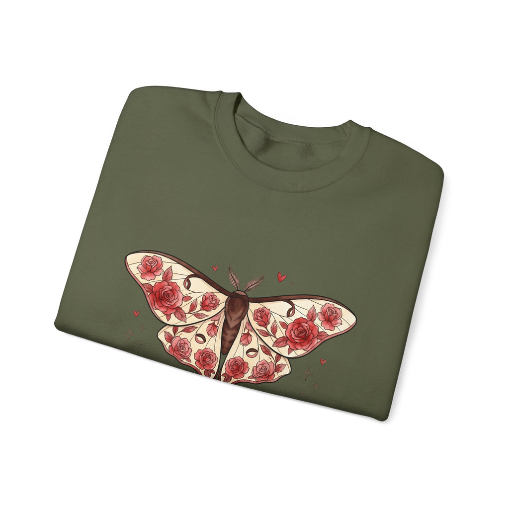 Moth Rose Sweatshirt St. Valentine's Day Floral Gift Women Boho Sweatshirt Rose Sweatshirt Valentine Fan Bohemian Sweatshirt Floral Graphic Tattoo Ribbon