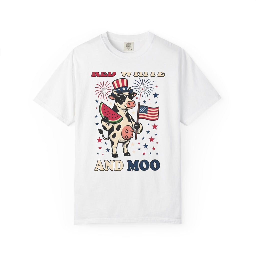 Patriotic Cow T-Shirt 4th Of July Farming Gift Women Animated T-Shirt Cowgirl T-Shirt Independence Fan Cartoon T-Shirt Agricultural Graphic Classic