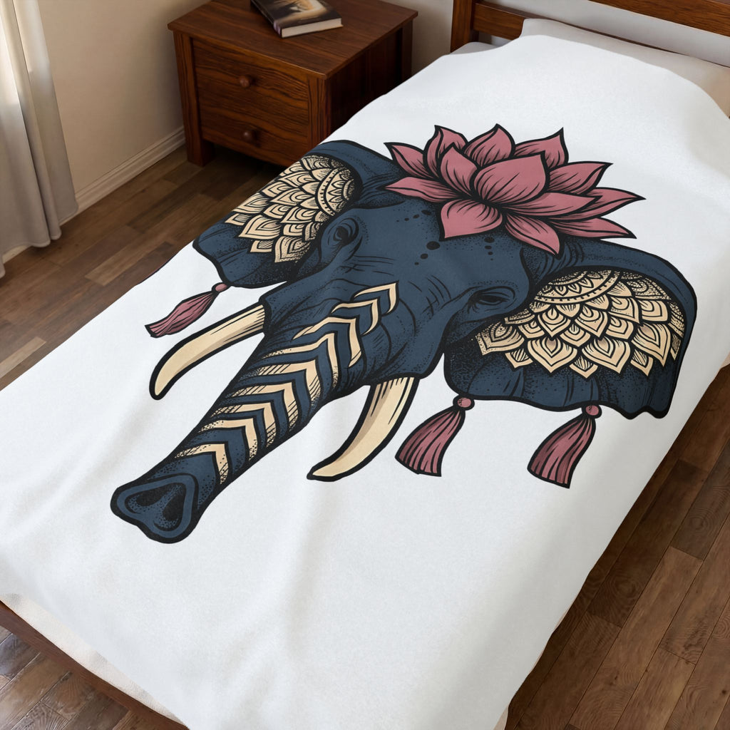 Elephant Bloom Blanket Boho Creature Gift Women Ethnic Blanket Elephant Blanket Hippie Fan Tribal Blanket Animal Graphic Line Art Design Blanket
