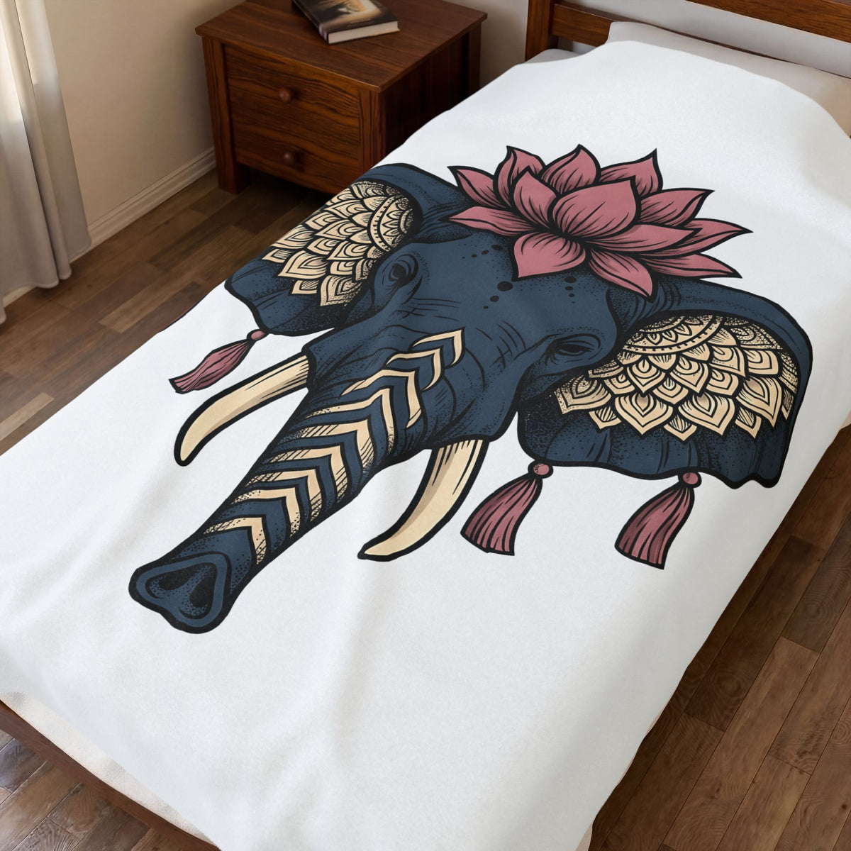 Elephant Bloom Blanket Boho Creature Gift Women Ethnic Blanket Elephant Blanket Hippie Fan Tribal Blanket Animal Graphic Line Art Design Blanket