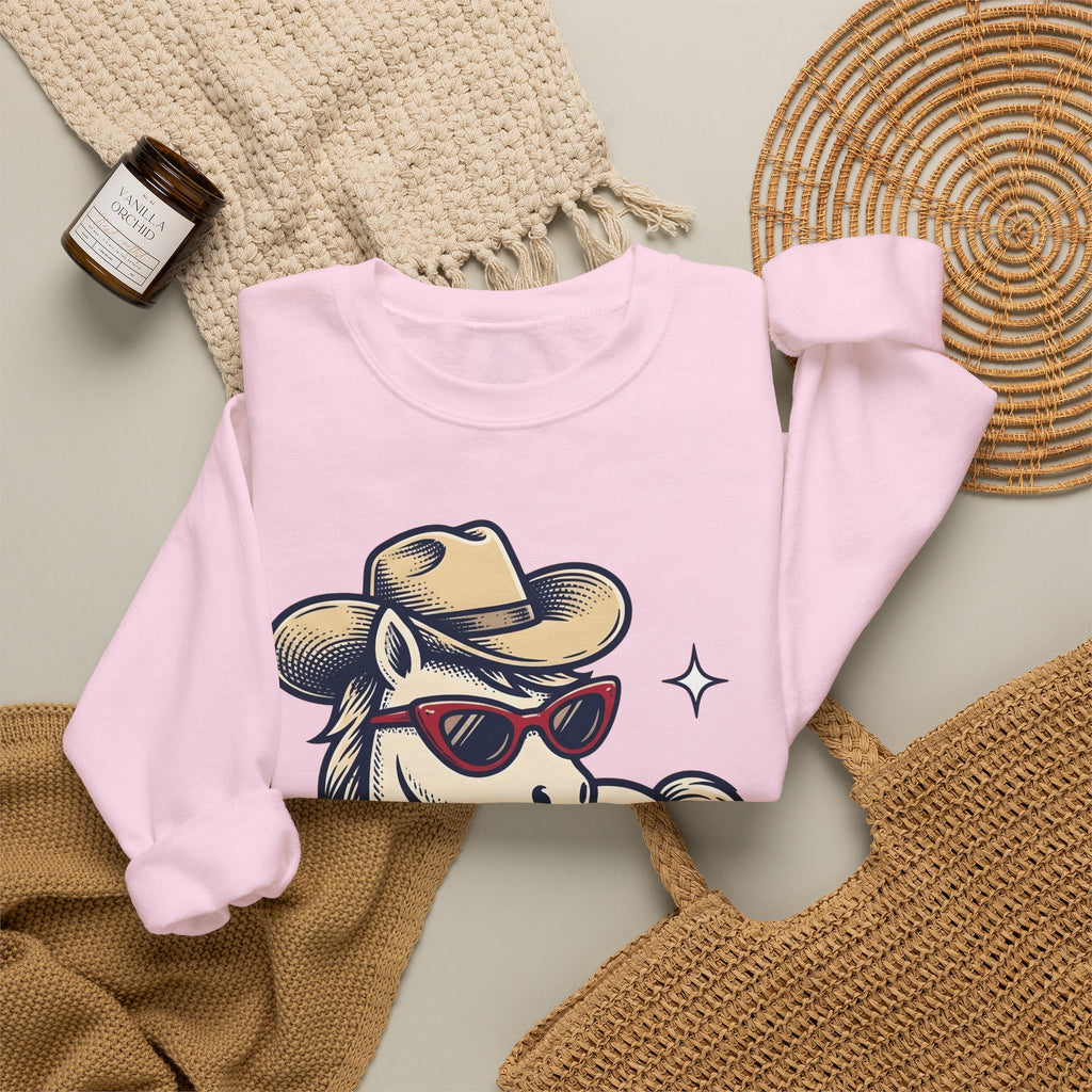 Horse Cowboy Hat Sweatshirt Cowgirl Cowboy Gift Women Classic Sweatshirt Equine Sweatshirt Rodeo Fan Western Sweatshirt Cowboy Graphic Line Art Eyeglasses
