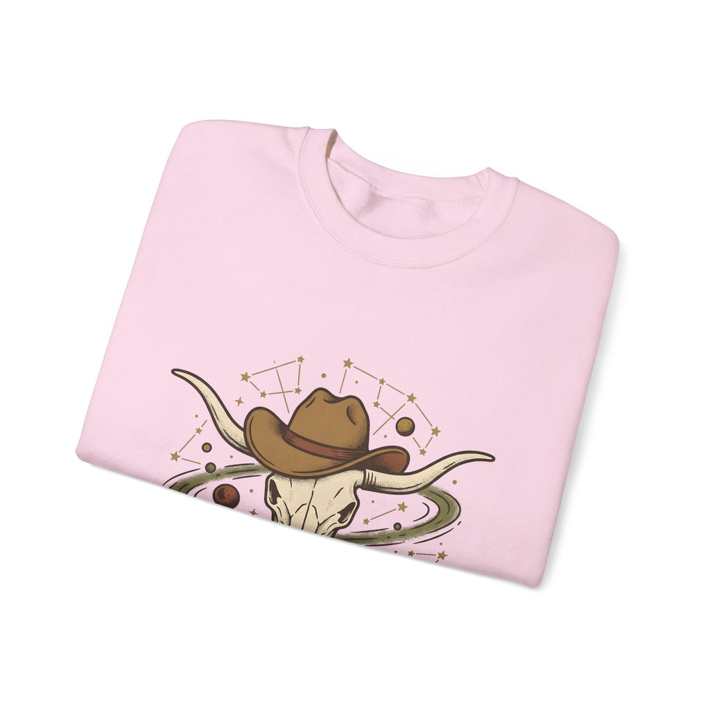 Longhorn Skull Hat Sweatshirt Cowgirl Western Gift Women Vintage Sweatshirt Skullcap Sweatshirt Rodeo Fan Retro Sweatshirt Design Retro Planets Sweatshirt