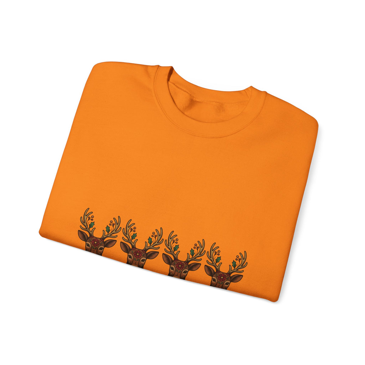 Reindeer Head Holiday Christmas Gift Folk Caribou Christmas Fan Primitive Xmas Vintage Holly Sweatshirt