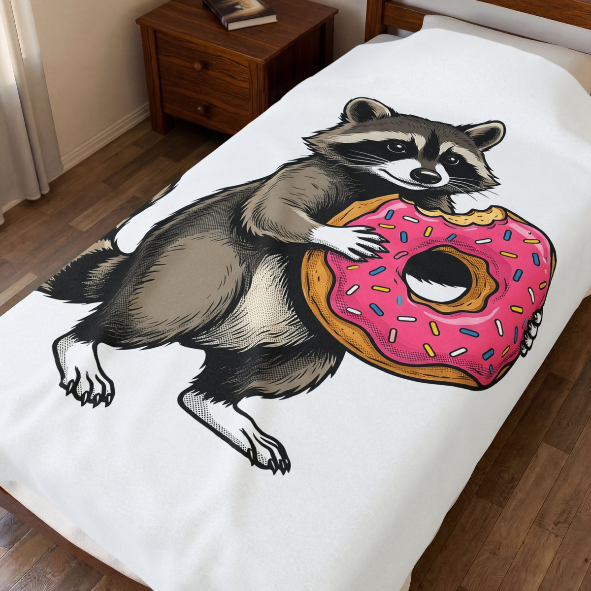 Raccoon Donut Desserts Animal Gift Cartoon Donut Pastry Fan Comic Wildlife Hand Drawn Sprinkles Blanket