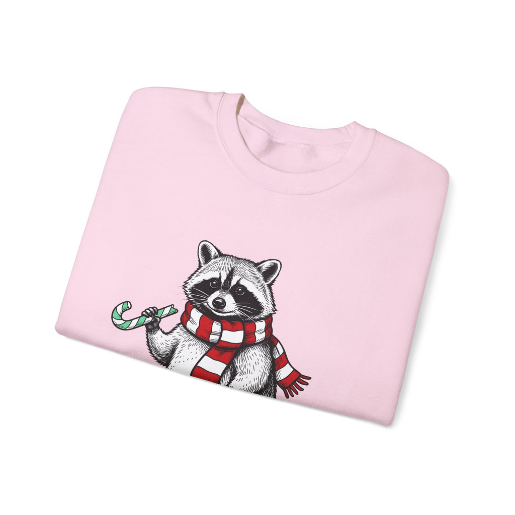 Raccoon Illustration Sweatshirt Animals Holiday Gift Women Sketch Sweatshirt Trash Panda Sweatshirt Wildlife Fan Drawing Graphic Christmas Retro Peppermint