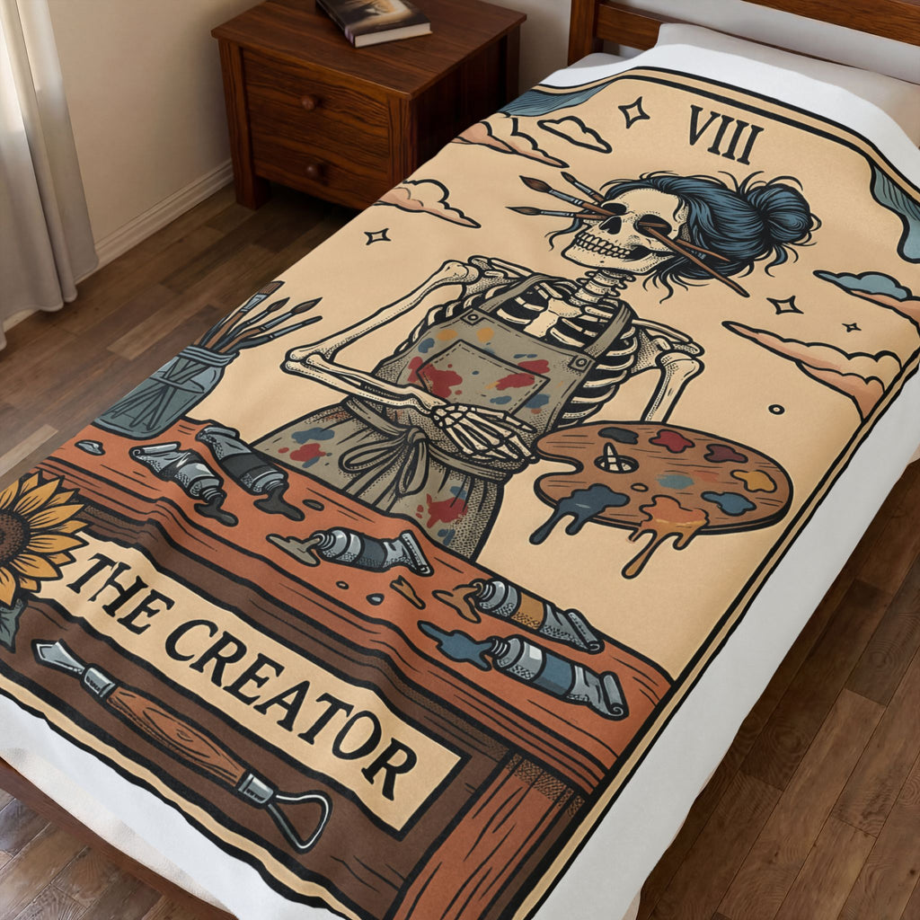 Skeleton Artist Blanket Artist Gothic Gift Women Tarot Card Blanket Skeleton Blanket Art Enthusiast Occult Graphic Blanket Vintage Sunflower Blanket
