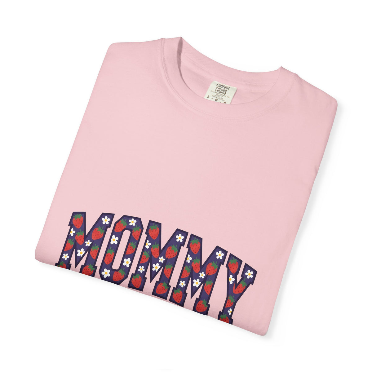 Strawberry Floral Text T-Shirt Moms Family Gift Women Playful T-Shirt Floral Text T-Shirt Motherhood Fan Whimsical T-Shirt Clan Graphic Retro Daisy
