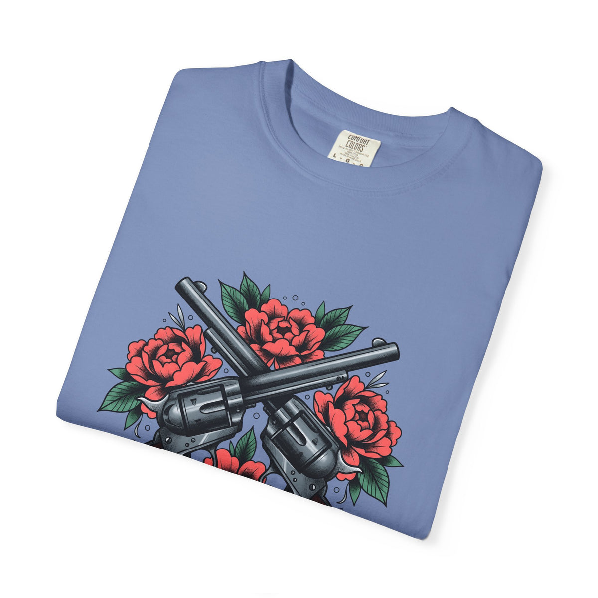 Crossed Revolvers T-Shirt Cowgirl Western Gift Women Tattoo Style T-Shirt Guns T-Shirt Rodeo Fan Traditional T-Shirt Country Graphic Vintage Roses
